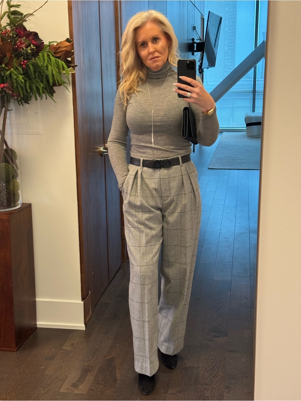 Emporio Armani Gray Windowpane Pleated Trousers